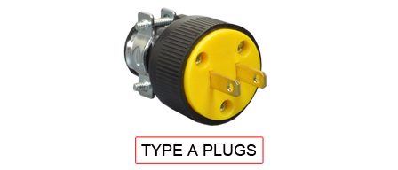 TYPE A plugs are used in the following Countries:
<br>
Primary Countries known for using TYPE A Plugs is the United States, Canada, Taiwan, Japan and Jamaica.

<br>Additional Countries that use TYPE A plugs are American Samoa, Anguilla, Antigua & Barbuda, Aruba, Bahamas, Barbados, Belize, Bermuda, Bolivia, British Virgin Islands, Cayman Islands, Columbia, Costa Rica, Cuba, Dominican Republic, Ecuador, El Salvador, Guam, Guatemala, Guyana, Haiti, Honduras, Liberia, Mariana Islands, Marshall Islands, Mexico, Micronesia, Midway Islands, Montserrat, Nicaragua, Palau, Panama, Peru, Philippines, Puerto Rico, Trinidad & Tobago, Turks & Caicos Islands, US Virgin Islands, Venezuela, Wake Island.

<br><font color="yellow">*</font> Additional Type A Electrical Devices:

<br><font color="yellow">*</font> <a href="https://internationalconfig.com/icc6.asp?item=TYPE-A-CONNECTORS" style="text-decoration: none">Type A Connectors</a> 

<br><font color="yellow">*</font> <a href="https://internationalconfig.com/icc6.asp?item=TYPE-A-OUTLETS" style="text-decoration: none">Type A Outlets</a> 

<br><font color="yellow">*</font> <a href="https://internationalconfig.com/icc6.asp?item=TYPE-A-POWER-CORDS" style="text-decoration: none">Type A Power Cords</a> 

<br><font color="yellow">*</font> <a href="https://internationalconfig.com/icc6.asp?item=TYPE-A-POWER-STRIPS" style="text-decoration: none">Type A Power Strips</a>

<br><font color="yellow">*</font> <a href="https://internationalconfig.com/icc6.asp?item=TYPE-A-ADAPTERS" style="text-decoration: none">Type A Adapters</a>

<br><font color="yellow">*</font> <a href="https://internationalconfig.com/worldwide-electrical-devices-selector-and-electrical-configuration-chart.asp" style="text-decoration: none">Worldwide Selector. All Countries by TYPE.</a>

<br>View examples of TYPE A plugs below.